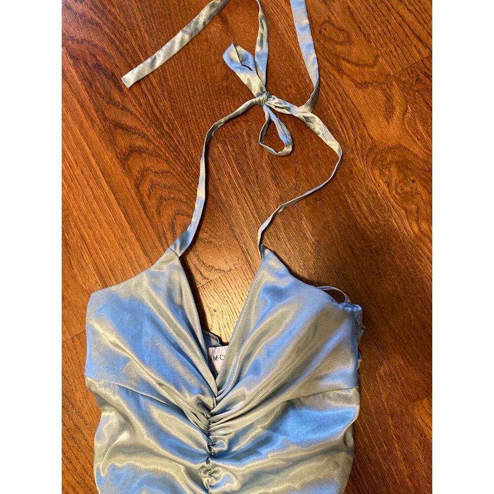 Jessica McClintock Vintage Blue Ruched Halter Neck Prom Formal Dress Size 2 - Picture 6 of 14